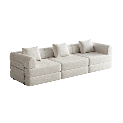 Chenille Slaapbank – Bedbank – Slaapbank Versteld – Sofa – Bank Met Opbergruimte – 3-Persoons Khaki – 2-In-1 Functie – Drie Metalen Frames - QUORE