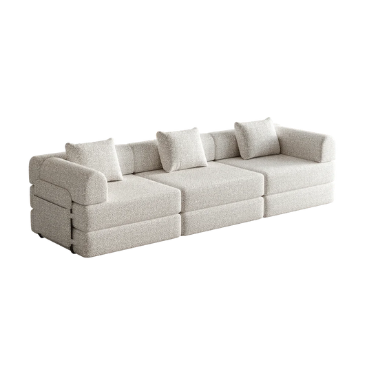 Chenille Slaapbank – Bedbank – Slaapbank Versteld – Sofa – Bank Met Opbergruimte – 3-Persoons Khaki – 2-In-1 Functie – Drie Metalen Frames - QUORE