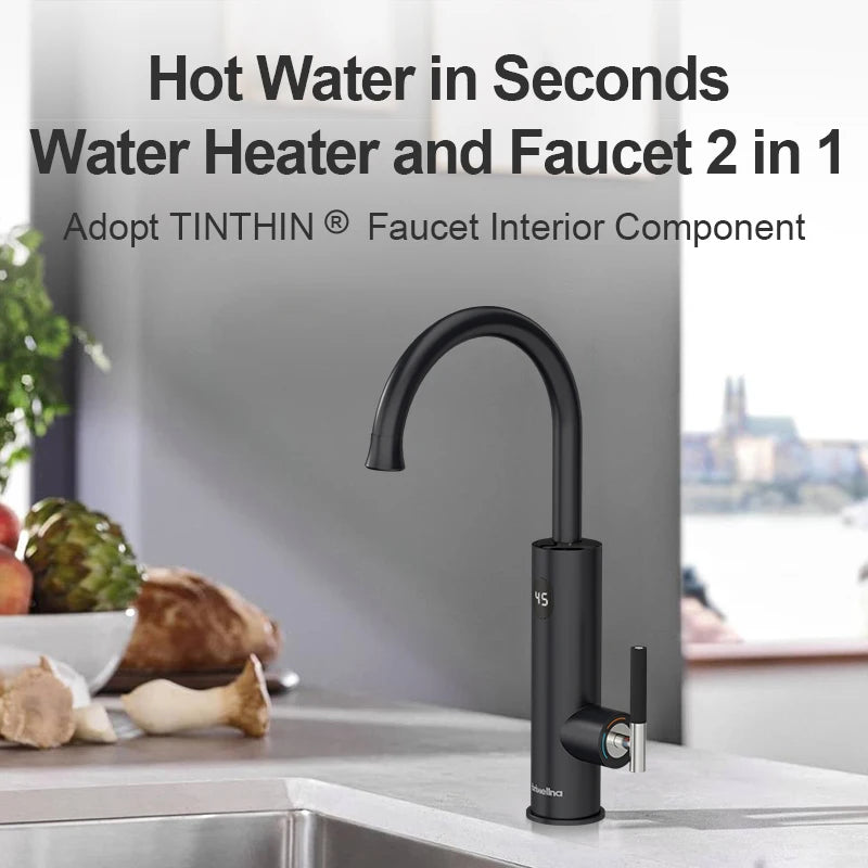 Doorstroomverwarmer - Warmwater dispenser - Warmwaterdispenser - Heetwaterkraan - Heetwater kraan - Doorstromer elektrisch - Besparend - Doorstroomkraan - Buitenkeuken - Camper - Boot - Temperatuur   -  220V - Matzwart - QUORE