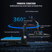 5-in-1 Hittepers Machine - Sublimatie Transferpers 12x15 inch - Digitaal Precisie Controle - 360° Draaisysteem - Hittebestendig - Zwart