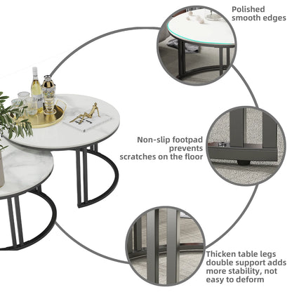 Salontafel Set – Bijzettafel – Nestbare Tafels – Woonkamertafel – Sintersteen Blad – Stevig Metalen Frame - Donkergrijs