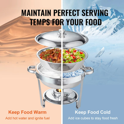 Vevor - Ronde Chafing Dish Buffetset - roestvrijstalen buffetset - voedselverwarmer voor catering, buffet en feest - QUORE