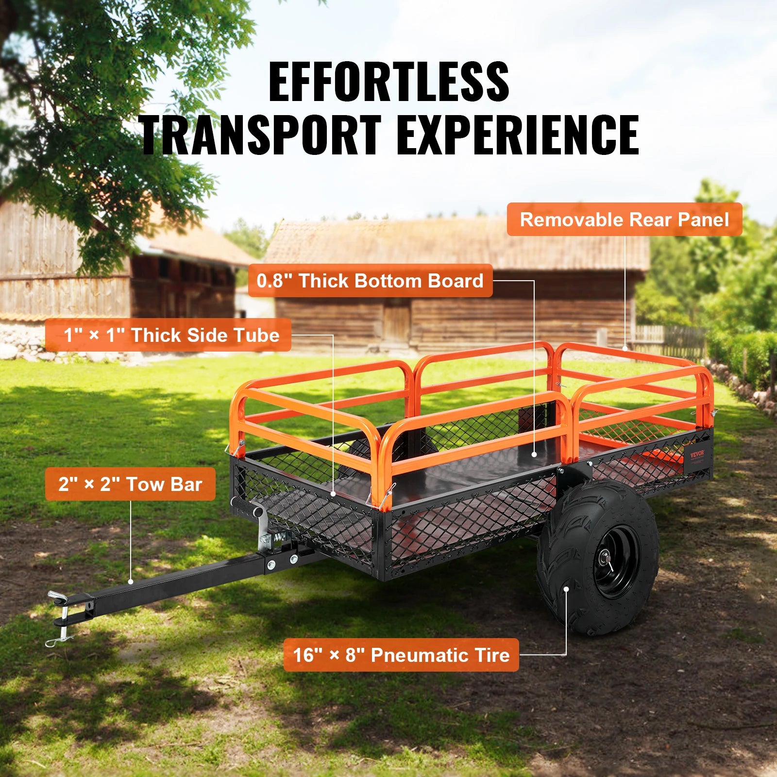 Trekhaak Tuinkar - Kar - Transportwagen - Tandem Trailer - Heavy Duty Stalen ATV Dump Trailer - 12CuFt - Verwijderbare Zijkanten & Banden – Geschikt voor Maaiers & Tractoren - QUORE