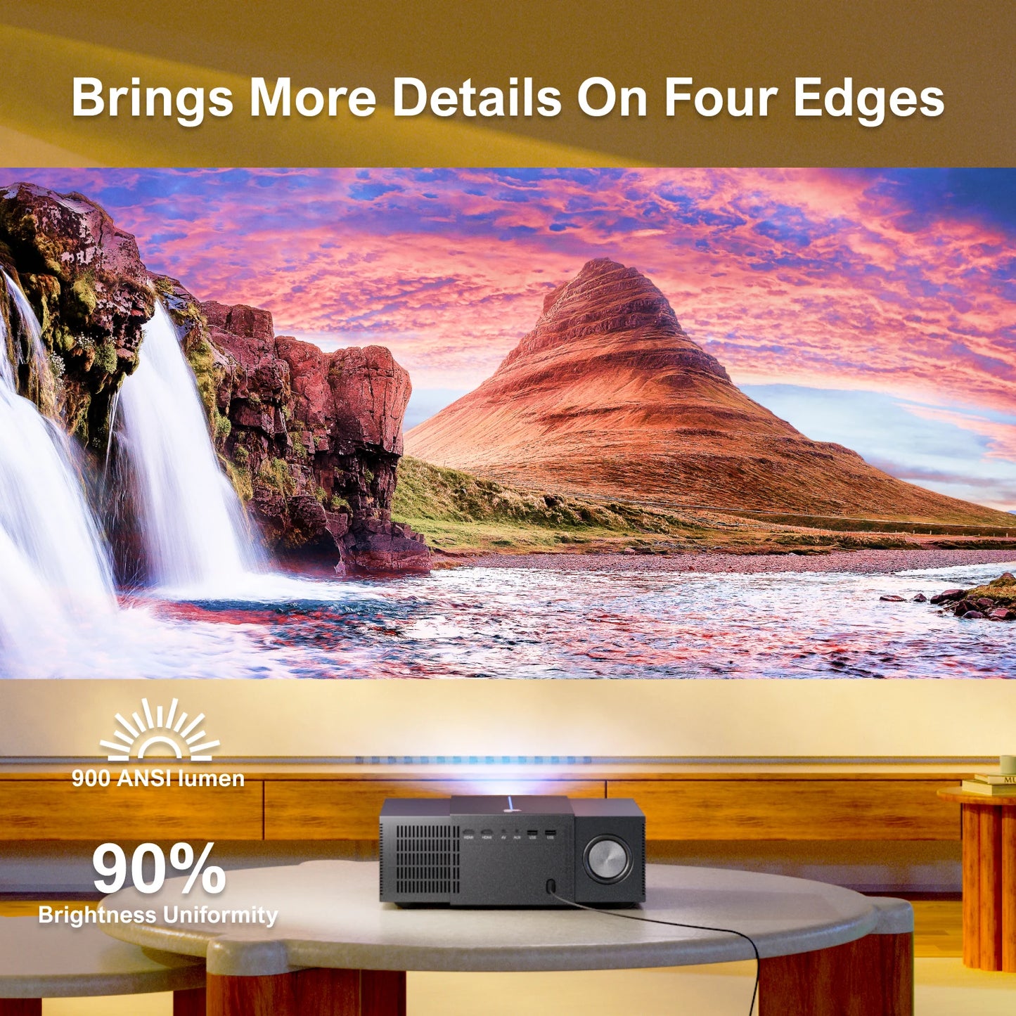 Projector – Beamer – Home Cinema Projector – Multimedia Projector – 4K Projector – 900 ANSI Lumen Helderheid – Bluetooth 5.3 Met 30W Speakers