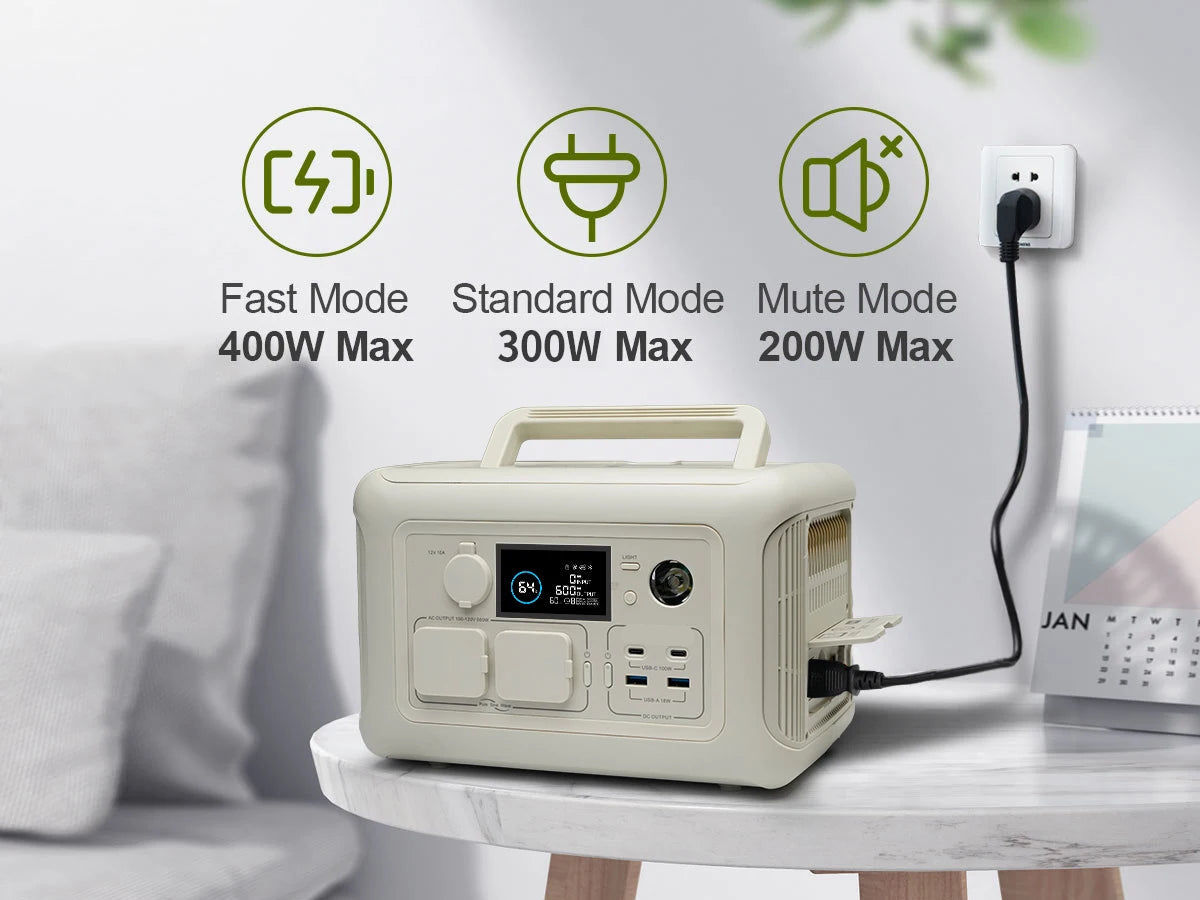 Powerstation - Generator - Aggregaat - Powerbank - Draagbare - 600W - met 100W Zonnepaneel - 299Wh LiFePO4 Zonnegenerator met UPS & MPPT - voor Kamperen en Back-up - Zwart