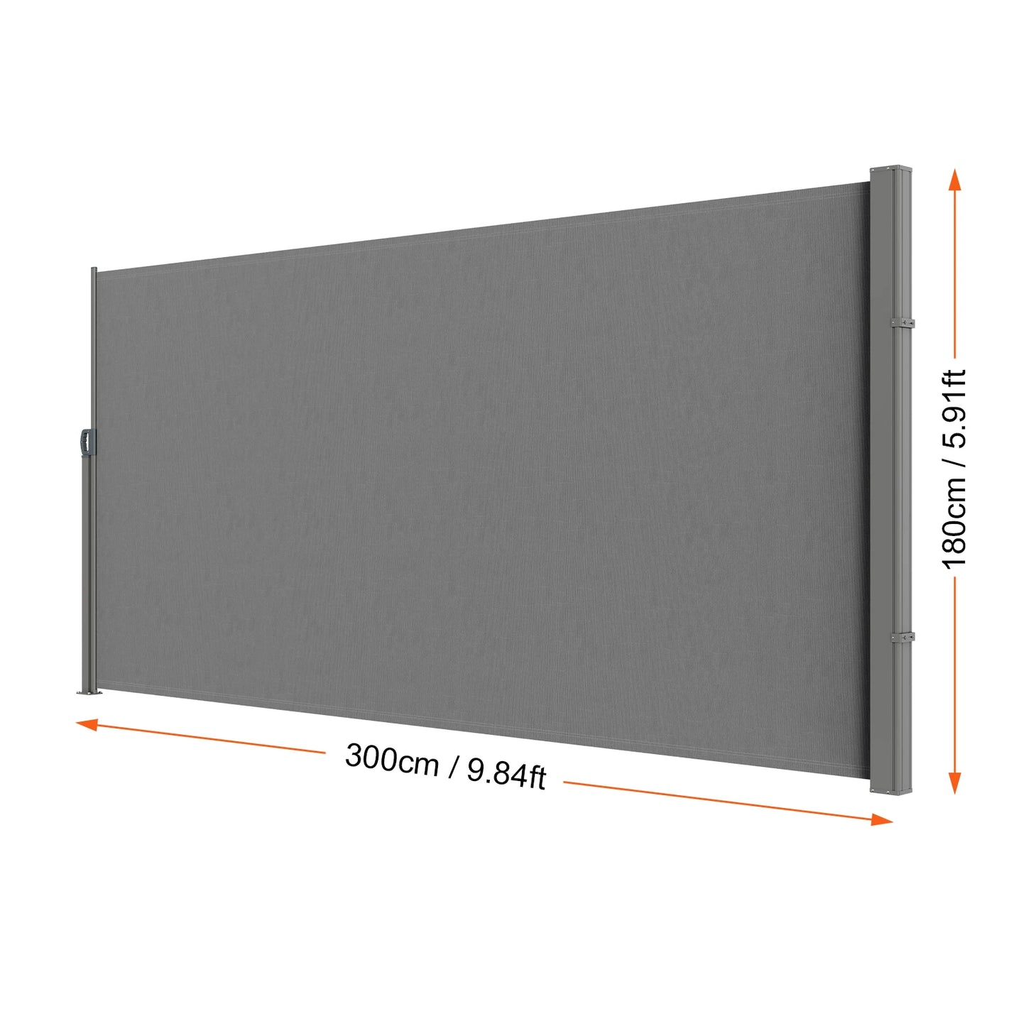 Windscherm - Zonnescherm - Windscherm Uittrekbaar - Waterdicht - Uitschuifbaar – Oprolbaar - 180x300cm - Zijscherm - Privacydoek voor Terras, Balkon of Tuin met UV-bescherming - Grijs