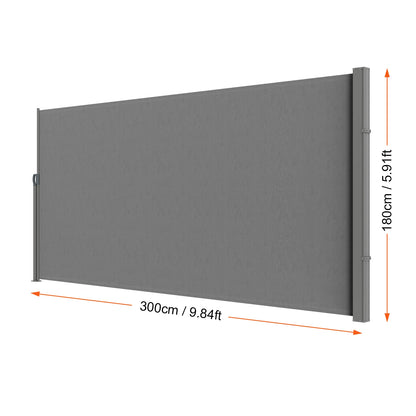 Windscherm - Zonnescherm - Windscherm Uittrekbaar - Waterdicht - Uitschuifbaar – Oprolbaar - 180x300cm - Zijscherm - Privacydoek voor Terras, Balkon of Tuin met UV-bescherming - Grijs