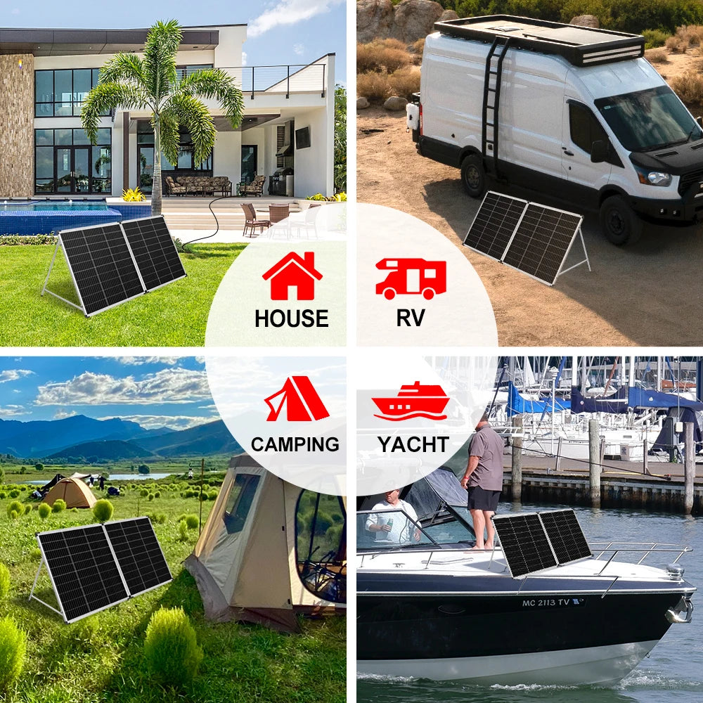 DOKIO 200W 18V Glass Folding Monocrystalline Waterproof Solar Panel with 12V Controller Kit from China Easy to Carry #FSP-200M