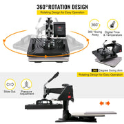 5-in-1 Hittepersmachine – 12x15 Inch Multifunctionele Sublimatie Pers – T-Shirts, Mokken, Hoeden & Borden