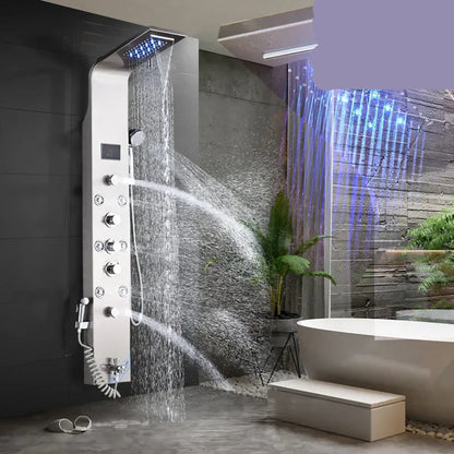 Douchepaneel  - Douche - Regendouches - LED Douchepaneel met LCD Display - 6 Standen Waterfall & Regenmassage Systeem, Badmengkraan & Hydromassage Jets (Geborsteld Nikkel)