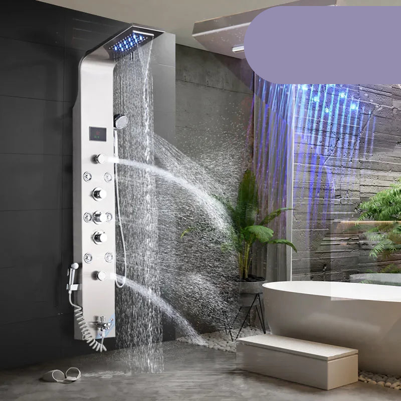 Douchepaneel  - Douche - Regendouches - LED Douchepaneel met LCD Display – Zwart Design, 6 Watermodi, Regen & Waterval Douchekolom met Massagejets en Badmengkraan