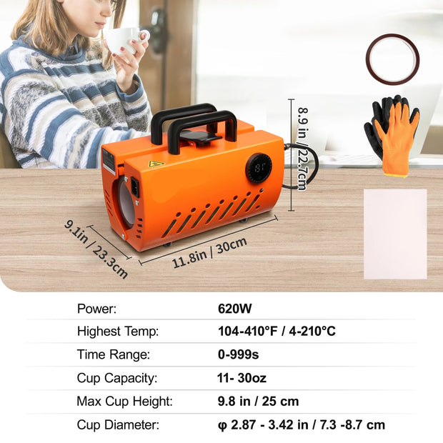 Mok Warmte Pers - Keramische bekerpers - Tumbler DIY draagbare sublimatie blanks - Automatisch afdrukken - Oranj - QUORE