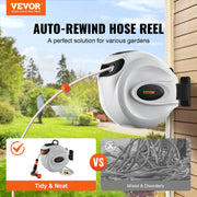 Vevor - Air Hose - Retractable Hose Reel - 1/2 Inch 180° Swivel Bracket Wall Mounted Garden Water Hose Reel with 9 Pattern Nozzle and 3 Fast - 35m - White