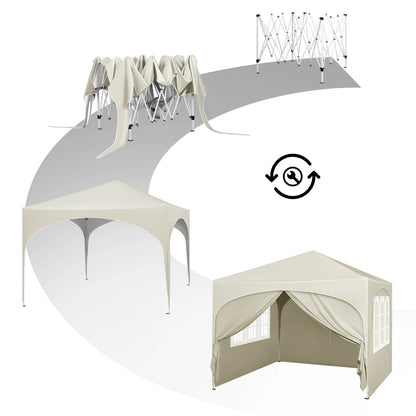 Party Tent - Opvouwbare - Tuinpaviljoen - 3x3m - Waterdichte - Verstelbare Hoogte - Gazebo - 4 Afneembare Zijpanelen - met Vensters - UV-Bestendig - Waterdichte - voor Camping - en Picknick - Groen - QUORE
