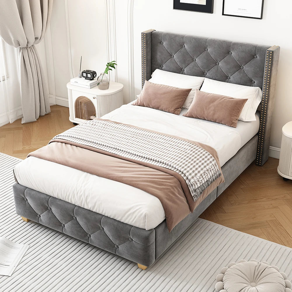 Bedbank – Slaapbank – Bed – Sofa – Logeerbed – Gestoffeerd Velours – Opbergladen – USB Oplaadfunctie – 160x200 cm - QUORE