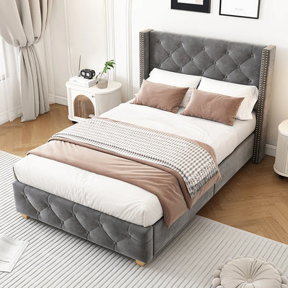 Bedbank – Slaapbank – Bed – Sofa – Logeerbed – Gestoffeerd Velours – Opbergladen – USB Oplaadfunctie – 160x200 cm - QUORE