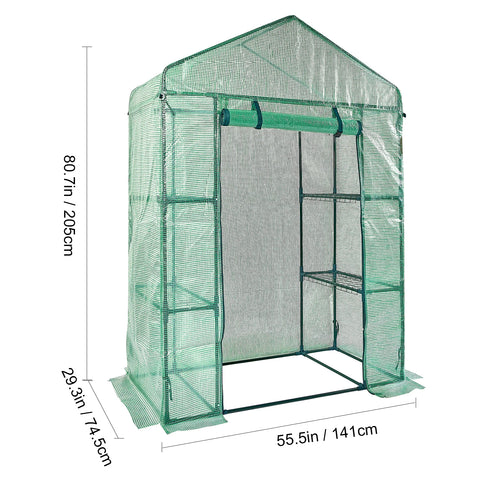 Greenhouse - Garden Greenhouse - Walk-in Greenhouse - with Planks Very Strong PE Tarpaulin - Greenhouse with Steel Plant Holders - with Doors &amp; Windows - 55.55x29.3x80.7in