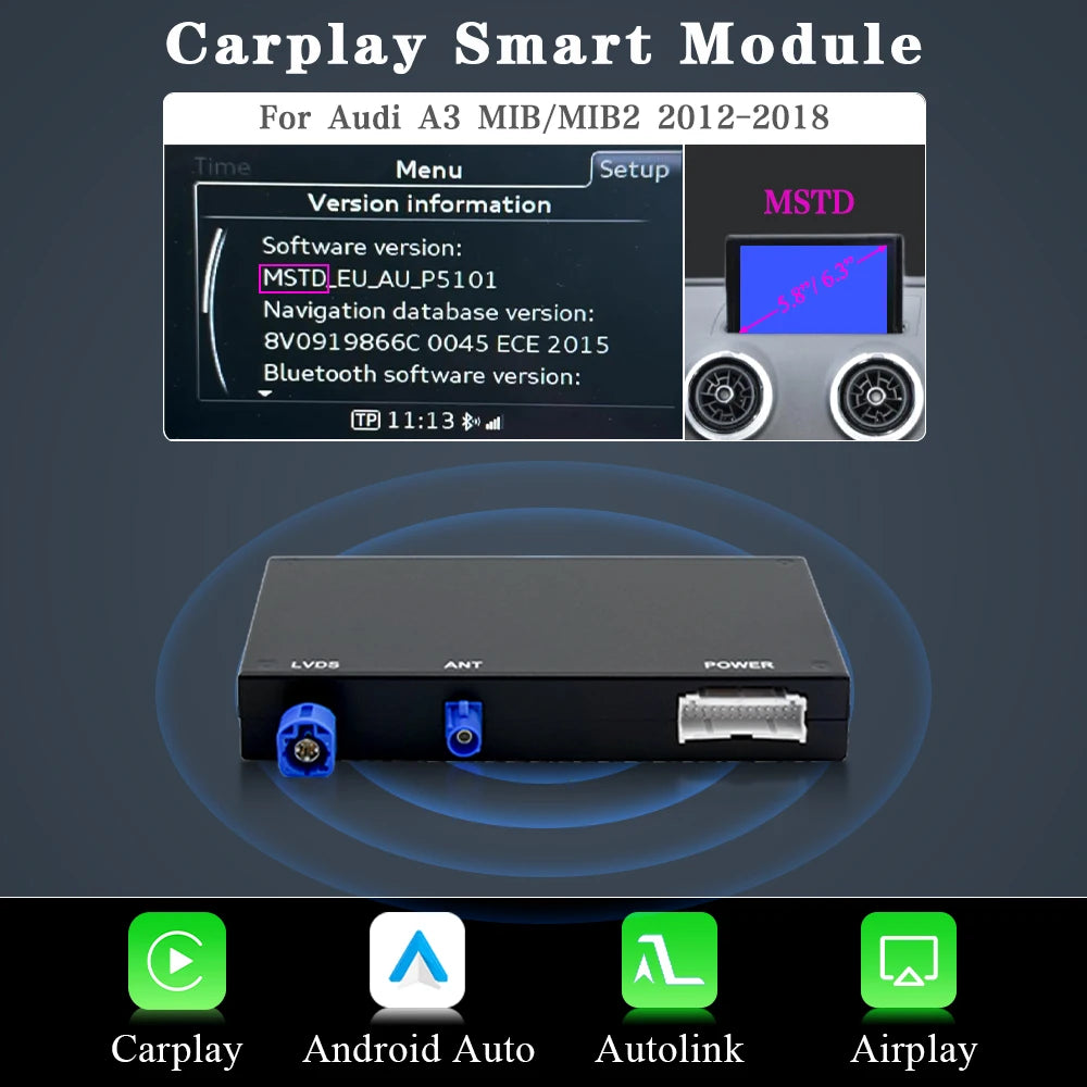 Draadloze CarPlay Adapter Box – Android Auto Converter – Smartphone Integratie Module – WiFi Multimedia Interface – 5,8-6,3 Inch Compatibel – Automatische Verbinding – MirrorLink Achteruitrijcamera Ondersteuning