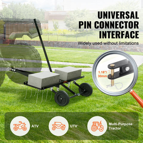 Scarifier Rake - Scarifier - Spreader - Tractor behind scarifier - 40in - with 20 Spring Steel Teeth - for ATV or mower tractor behind lawn