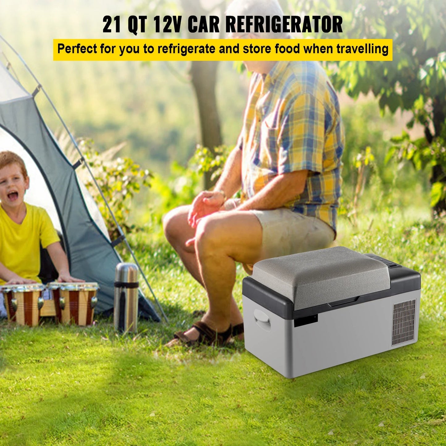 Mini Koelkast - Auto koelkast - Draagbare Compressor Koelbox - Elektrische Vriesbox - voor Camping - Auto - Vrachtwagen - Boot - met 20 L - 12/24v DC - 110-240v AC - 59.8 x 32 x 32 cm - Grijs/Zwart