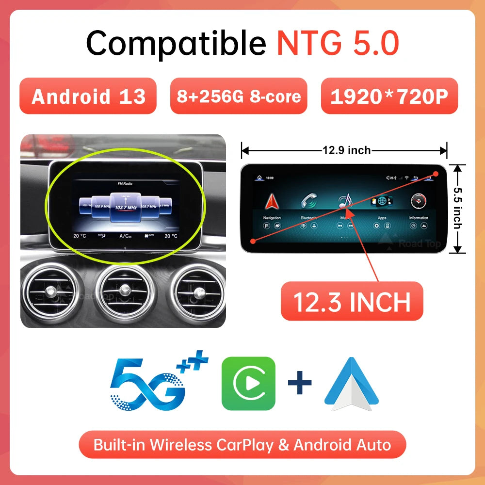 Android 13 Touchscreen Radio – Multimedia Speler – Navigatiesysteem – Autoradio – GPS Navigatie – 12,3 Inch Scherm – Qualcomm 8GB RAM 256GB Opslag