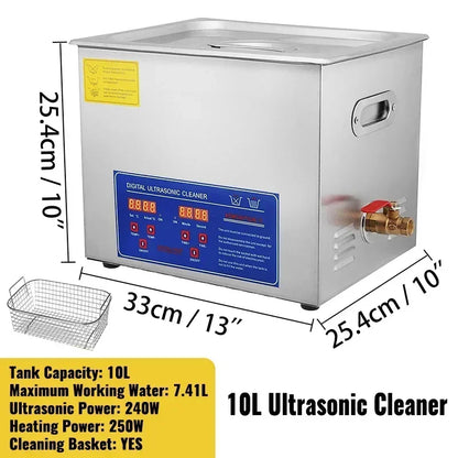 Ultrasoon Reiniger - Roestvrij Staal Professionele -  Ultrasone Reinigingsapparaat - Digitale Verwarmings Timer - Sieraden - Brillen - Tanden - 10L - QUORE