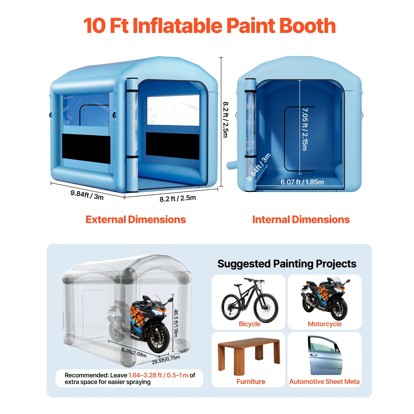 SucceBuy Inflatable Paint Booth Inflatable Spray Booth with Powerful Blower and Air Filter System Round Roof with Light Hook