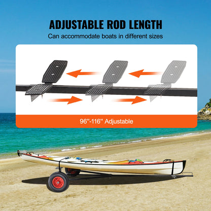 Vevor - Handtrailer Boat - Boottrailer Dolly - Dolly - Koolstofstaal - met 96''-116'' Verstelbare Lengte - 16'' Luchtbanden & Antislip Ondersteuningsbeugel - QUORE