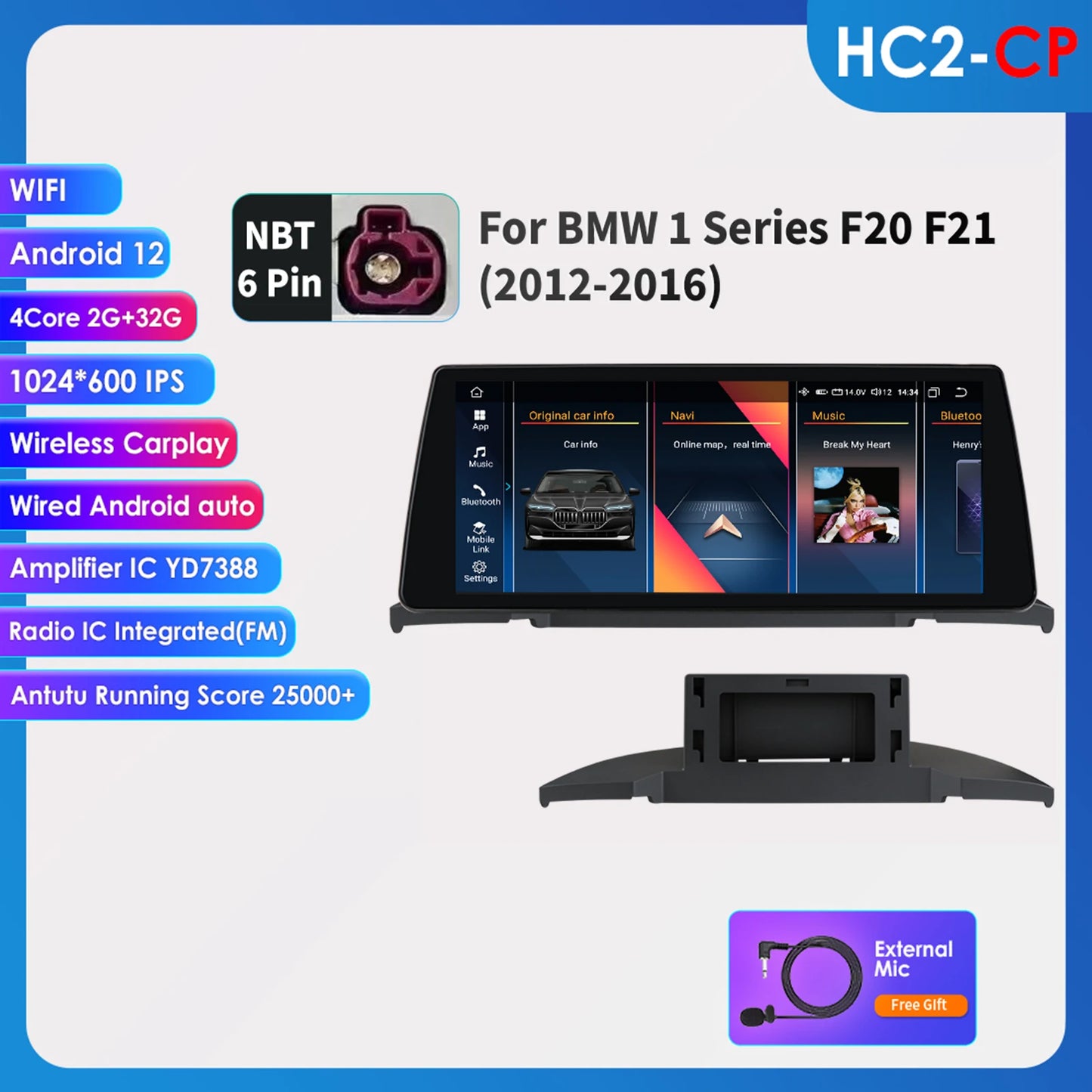 Multimedia Systeem BMW 1 Serie – Auto Radio – GPS Navigatie – Touchscreen – Entertainment Systeem – Android 14 – 10,25 Inch QLED Scherm – Draadloze CarPlay & Android Auto - QUORE