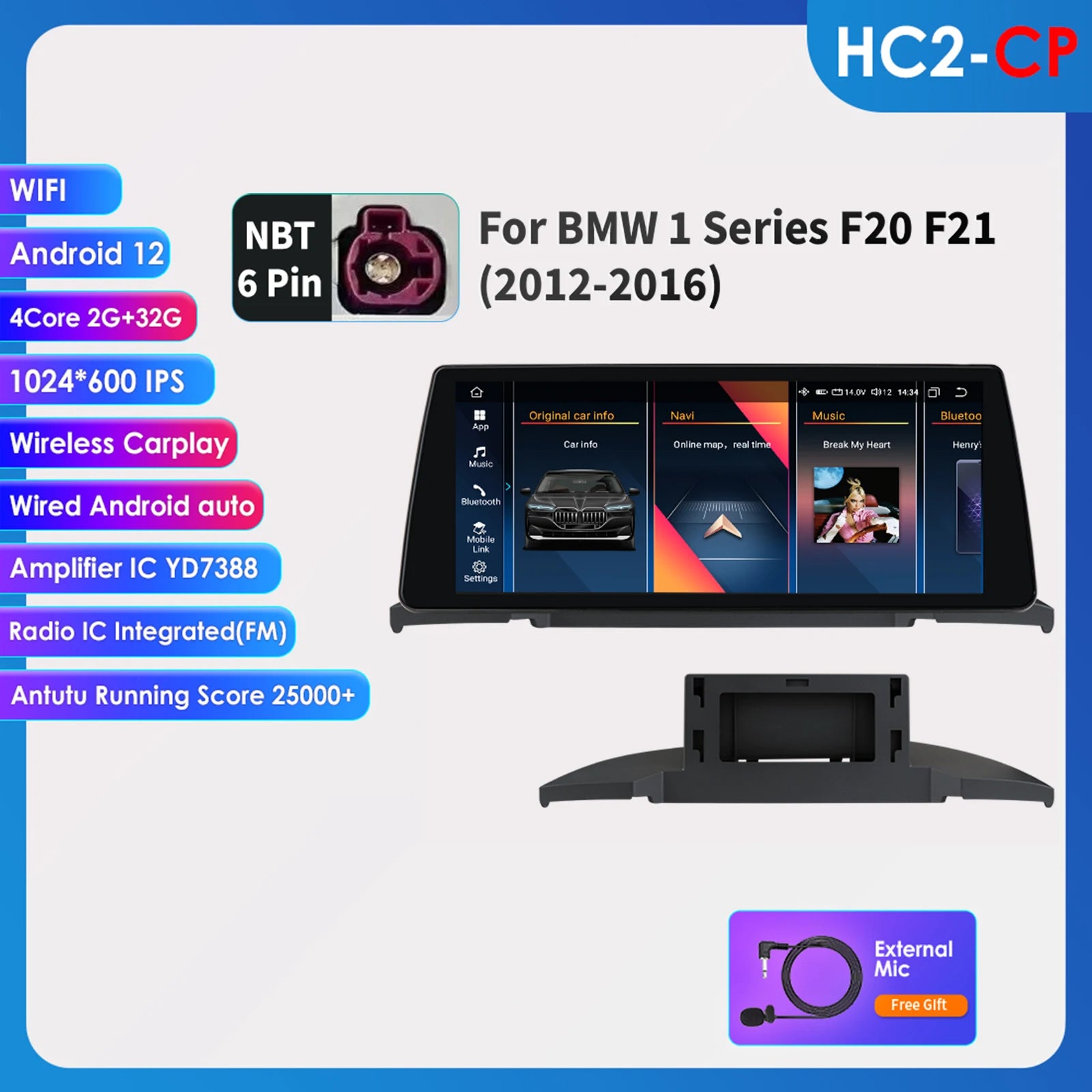 Multimedia Systeem BMW 1 Serie – Auto Radio – GPS Navigatie – Touchscreen – Entertainment Systeem – Android 14 – 10,25 Inch QLED Scherm – Draadloze CarPlay & Android Auto - QUORE