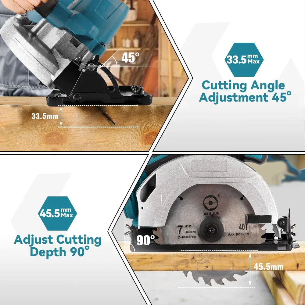 Accu Cirkelzaag - Snoerloze - Cirkelzaagmachine - Handcirkelzaag - 7inch - 150mm - 18V - Instelbare Zaaghoek - 10800RPM - voor Houtbewerking - 2 Accu