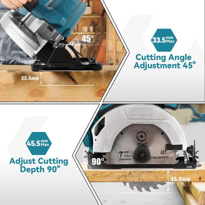 Accu Cirkelzaag - Snoerloze - Cirkelzaagmachine - Handcirkelzaag - 7inch - 150mm - 18V - Instelbare Zaaghoek - 10800RPM - voor Houtbewerking - 2 Accu