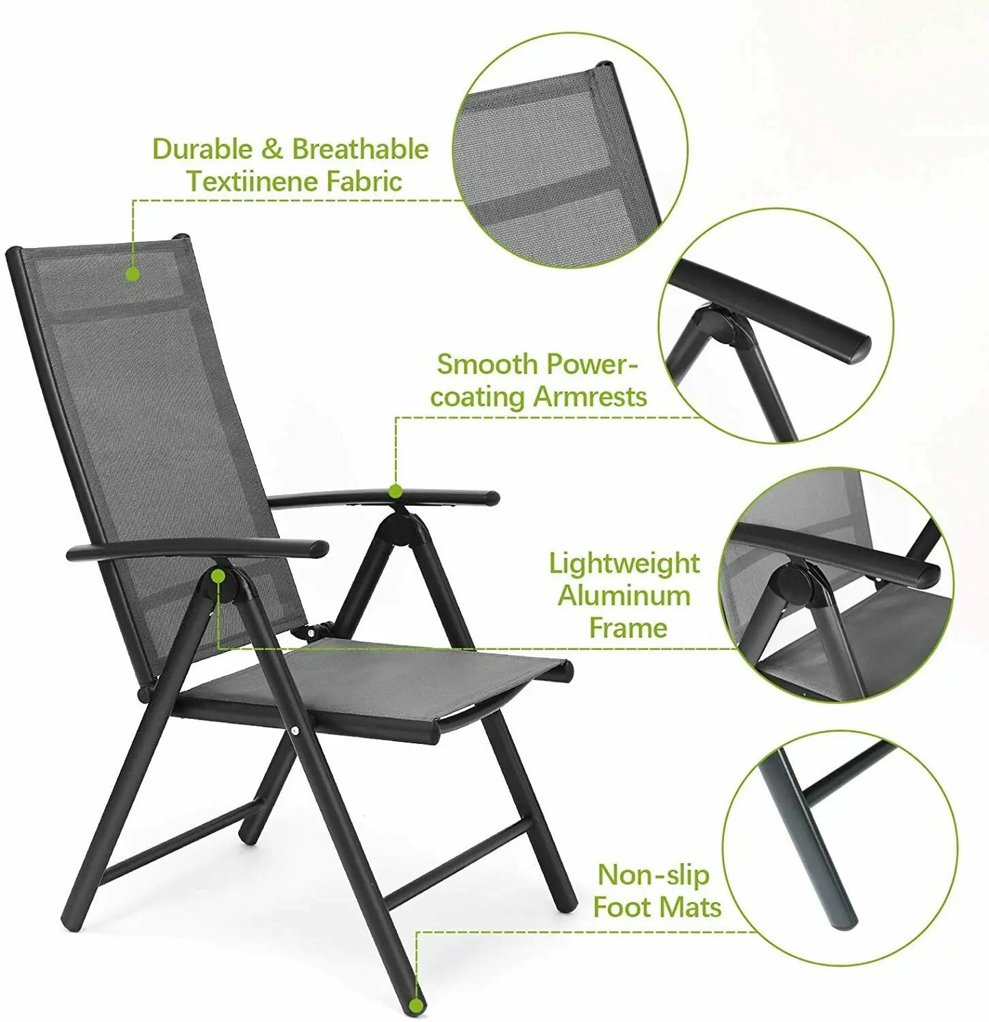 Tuinstoelen - Balkonstoelen - 7-Standen Verstelbaar - Opvouwbare - Aluminium Frame - Set van 2 - Tot 150kg Draagkracht – Tuin & Camping Stoelen - Grijs