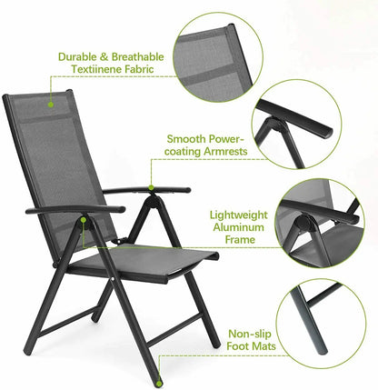 Tuinstoelen - Balkonstoelen - 7-Standen Verstelbaar - Opvouwbare - Aluminium Frame - Set van 2 - Tot 150kg Draagkracht – Tuin & Camping Stoelen - Grijs