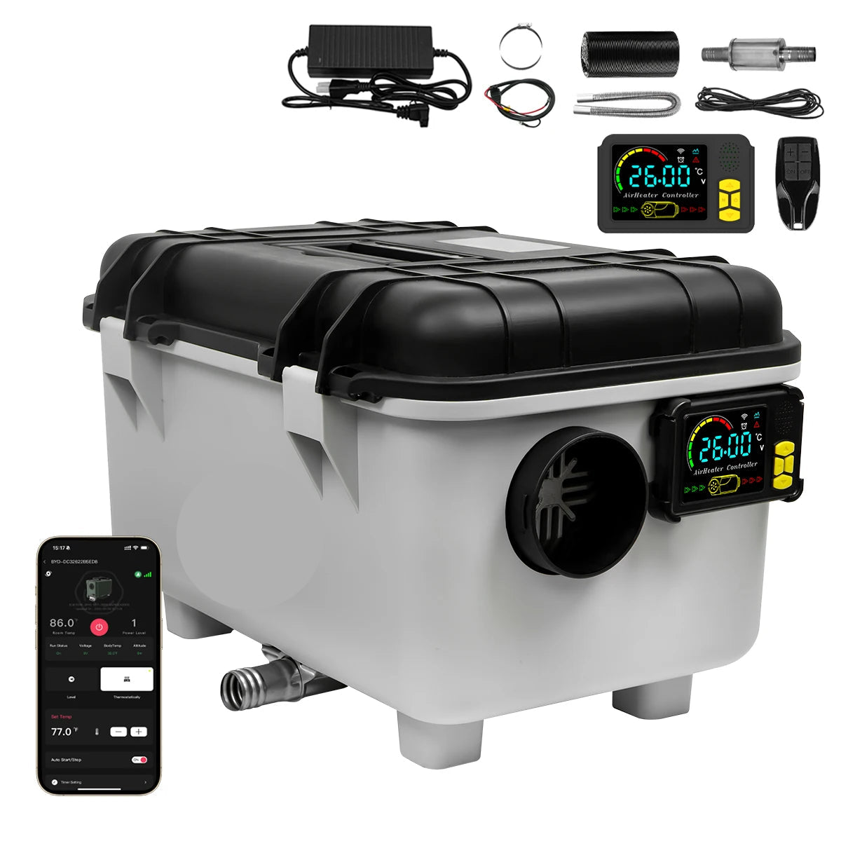 Dieselverwarmer – Diesel Luchtverwarmer – Diesel Standkachel – Parkeerverwarming – 8KW Vermogen – Bluetooth App Bediening – Ultra Stil & Energiezuinig