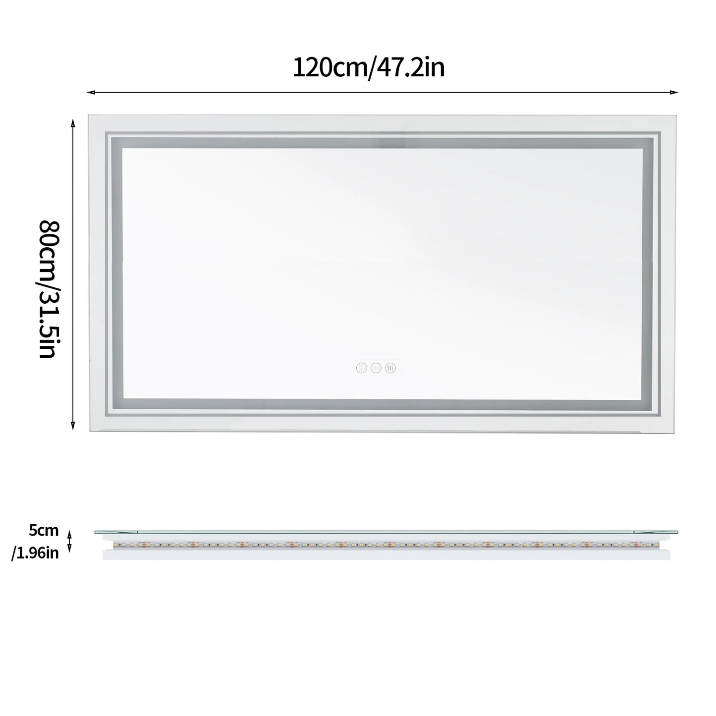 Jumbo LED Badkamerspiegel – Grote Spiegel – Verlichte Spiegel – Make-up Spiegel – Luxe Wandspiegel – 47,2x31,5 Inch – Anti-Fog Functie – Touch Bedieningspaneel - QUORE