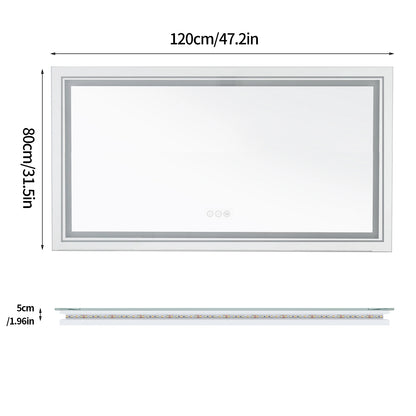 LED Badkamerspiegel – Verlichte Spiegel – Badkamer Spiegel – Touch Spiegel – Anti-Condens – Aluminium Frame – IP44 Waterbestendig - 47.2x31.5inch