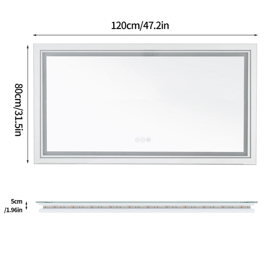 LED Badkamerspiegel – Verlichte Spiegel – Badkamer Spiegel – Touch Spiegel – Anti-Condens – Aluminium Frame – IP44 Waterbestendig - 47.2x31.5inch