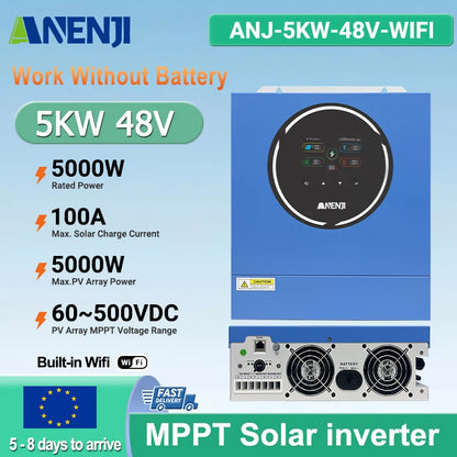Zonnelader – Zonne-energieomvormer – Solar Inverter – Hybride Omvormer – Zonnepaneel Controller – MPPT 100A – Pure Sinusgolf Uitgang – Ingebouwde WiFi – Werkt Zonder Accu