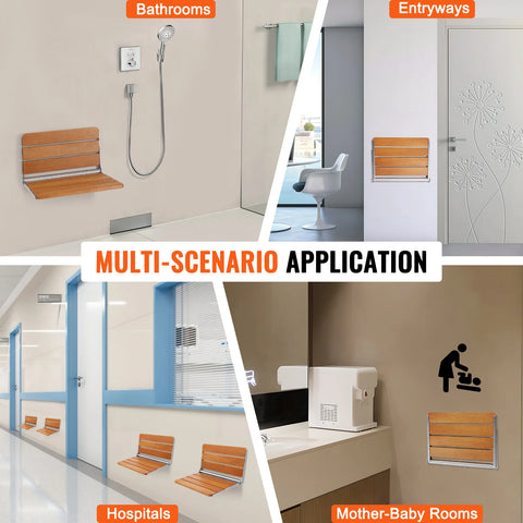 Douchekruk Inklapbaar - Opklapbare Douchestoel - Wandmontage - Opklapbare Douchebank - Ruimtebesparend - Douchestoel voor Zwangere Vrouwen - Eikenhouten Rugleuning 16in - Bruin