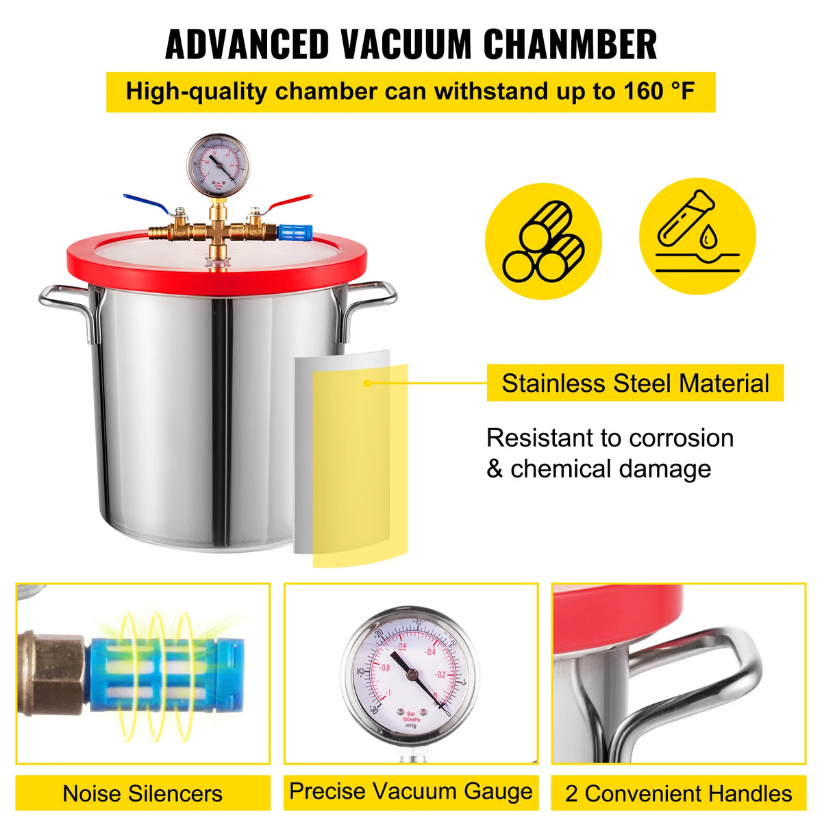Vevor - Vacuum Pump - Refrigerant Vacuum Pump - Refrigeration Tools - 3 Gallon - Vacuum Chamber Kit - with 3 CFM - 1/4HP - Single Stage Vacuum Pump - HVAC A/C Refrigeration Kit - Blue