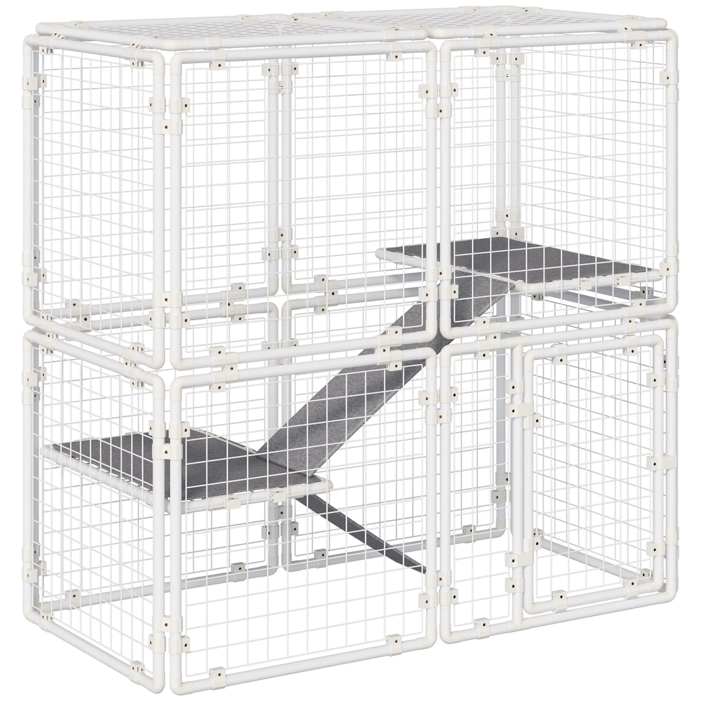 Modulaire Dierenren – Knaagdierren – Huisdierenren – Speelren – Binnenren – Stevig Staal – Vilten Mat - 143 x 74 x 140 cm - QUORE
