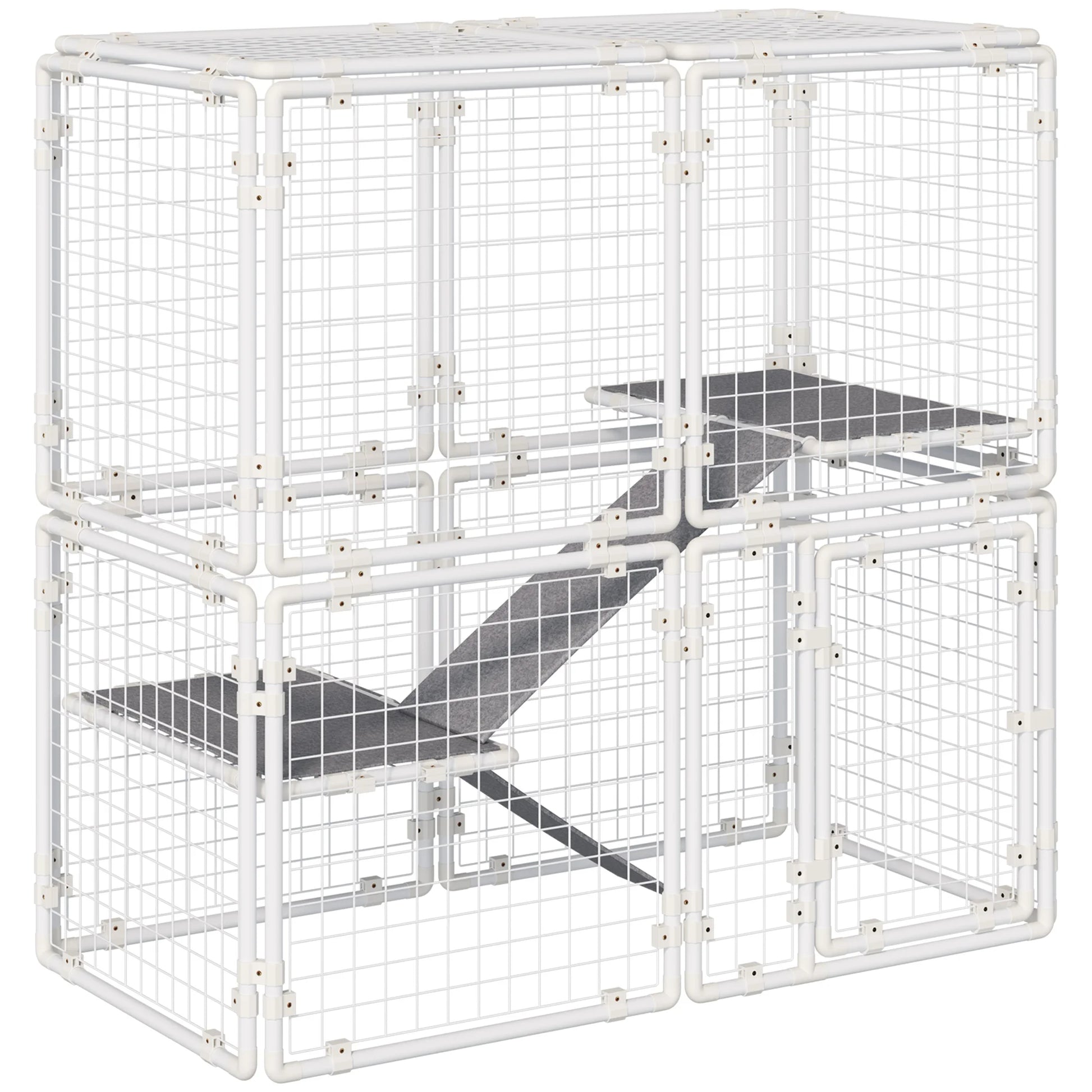Modulaire Dierenren – Knaagdierren – Huisdierenren – Speelren – Binnenren – Stevig Staal – Vilten Mat - 143 x 74 x 140 cm - QUORE