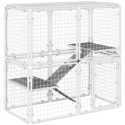 Modulaire Dierenren – Knaagdierren – Huisdierenren – Speelren – Binnenren – Stevig Staal – Vilten Mat - 143 x 74 x 140 cm - QUORE