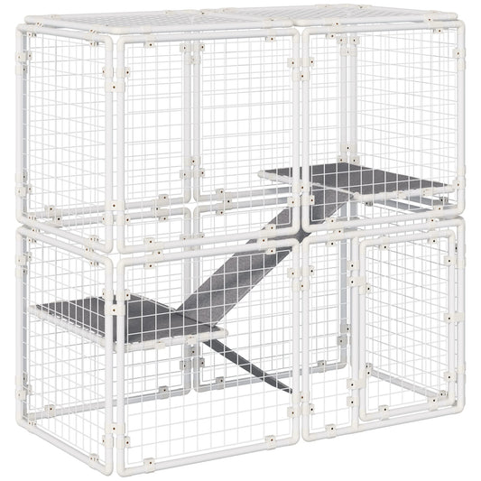 Modulaire Dierenren – Knaagdierren – Huisdierenren – Speelren – Binnenren – Stevig Staal – Vilten Mat - 143 x 74 x 140 cm - QUORE