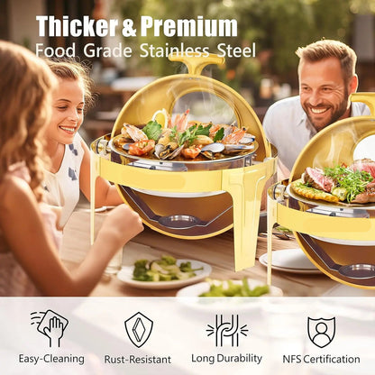 Chafing Dish - Warmhoudplaat - Buffetwarmer Set - Rechaud - RVS Warmhoudschalen - 2 Stuks - 8QT - met Stevig Frame voor Feest of Bruiloft - Zilver