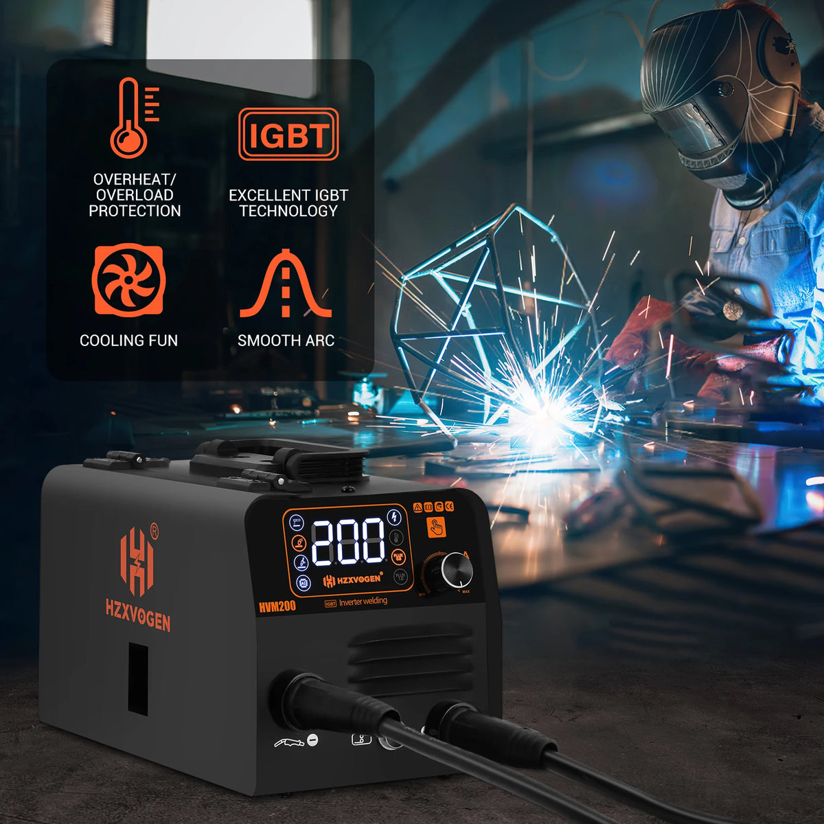 Hzxvogen - HVM200 - Elektrisch lasapparaat - 200A - 3 in 1 - Semi-automatische lasmachine - MIG/TIG/MMA - ARC-kracht 2T-4T - Zwart - QUORE