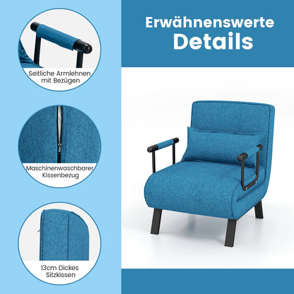 4-in-1 Opvouwbaar Slaapbank – Verstelbare Rugleuning – Verwijderbaar Kussen en Gewatteerde Zitting – Slaapbank met Metalen Frame – Draagvermogen tot 150 kg (Blauw) – Daybed