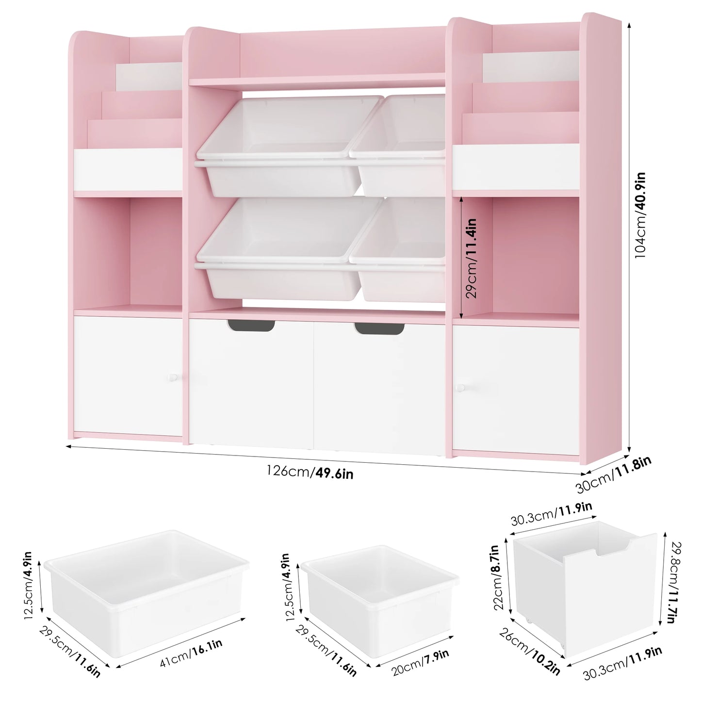 Speelgoedopberger – Speelgoedkast – Kinderkast – Boekenkast – Opbergkast – Zachtroze Variant – 13 Ruime Vakken – Stevige Houten Constructie