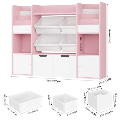 Speelgoedopberger – Speelgoedkast – Kinderkast – Boekenkast – Opbergkast – Zachtroze Variant – 13 Ruime Vakken – Stevige Houten Constructie